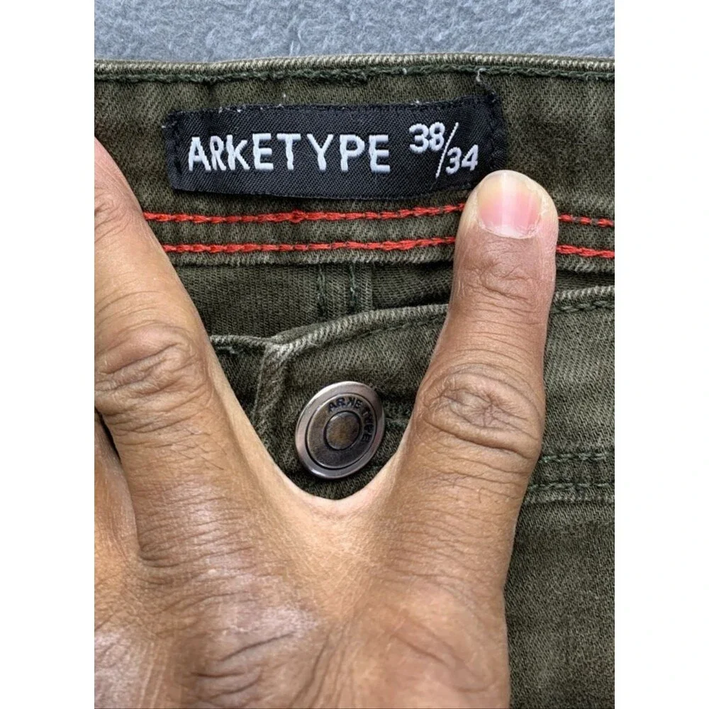 Arketype Denim Jeans Men's Destroyed Hip Hop Street Green Size 38X34
